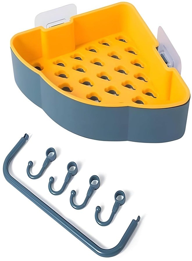 Boniry Multipurpose Plastic Corner Shelf for Bathroom Wall Mount Organizer Unbreakable Shower Basket for Bathroom & Kitchen with 4 Hook Adhesive Strong Magic Sticker (Dark Blue) - Image 4